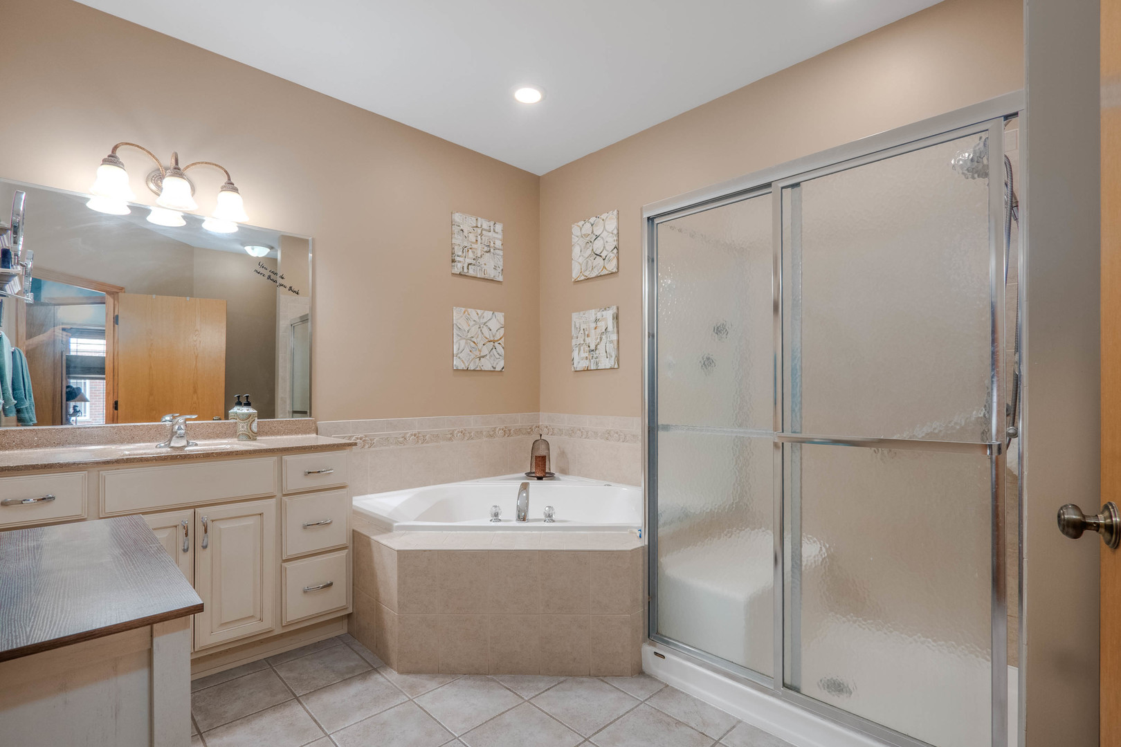 18808 Foxglove Lane Mokena, IL 60448 - Photo 13 of 26 a bathroom with a bathtub a sink a mirror a shower and vanity