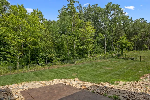 a grassy field with trees in the background
