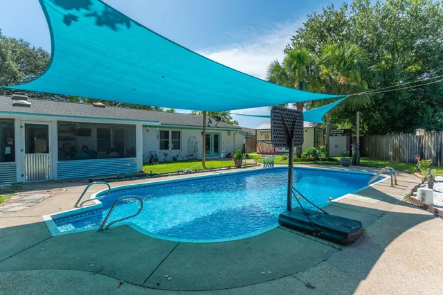 a view of a garden with a slide