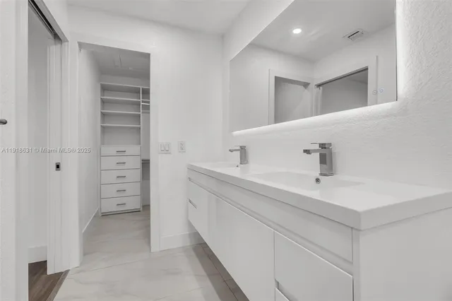 a view with cabinets