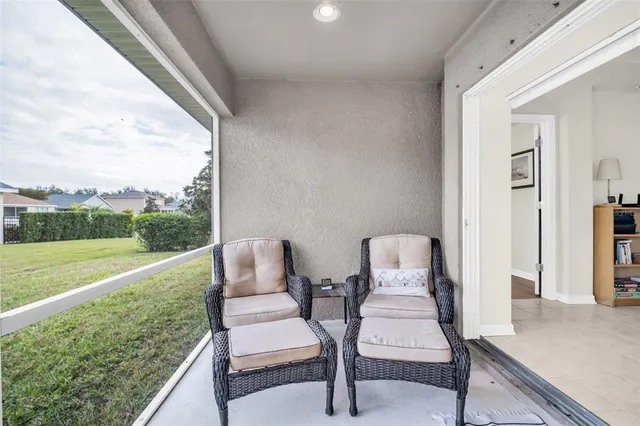 a balcony with furniture