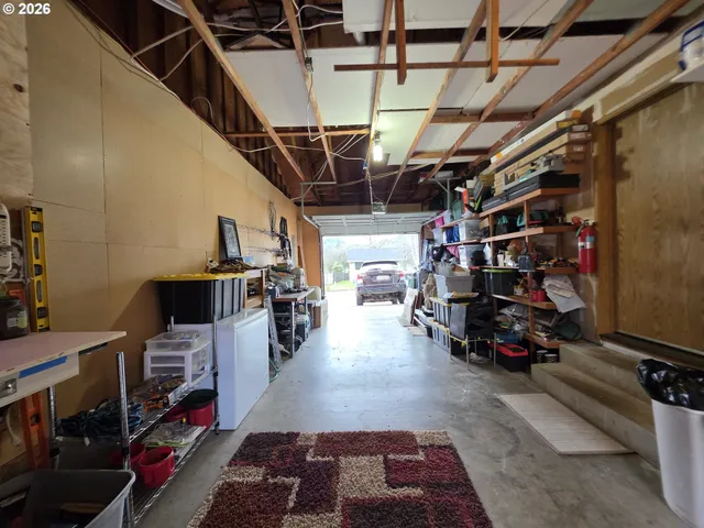 a view of a storage room with racks