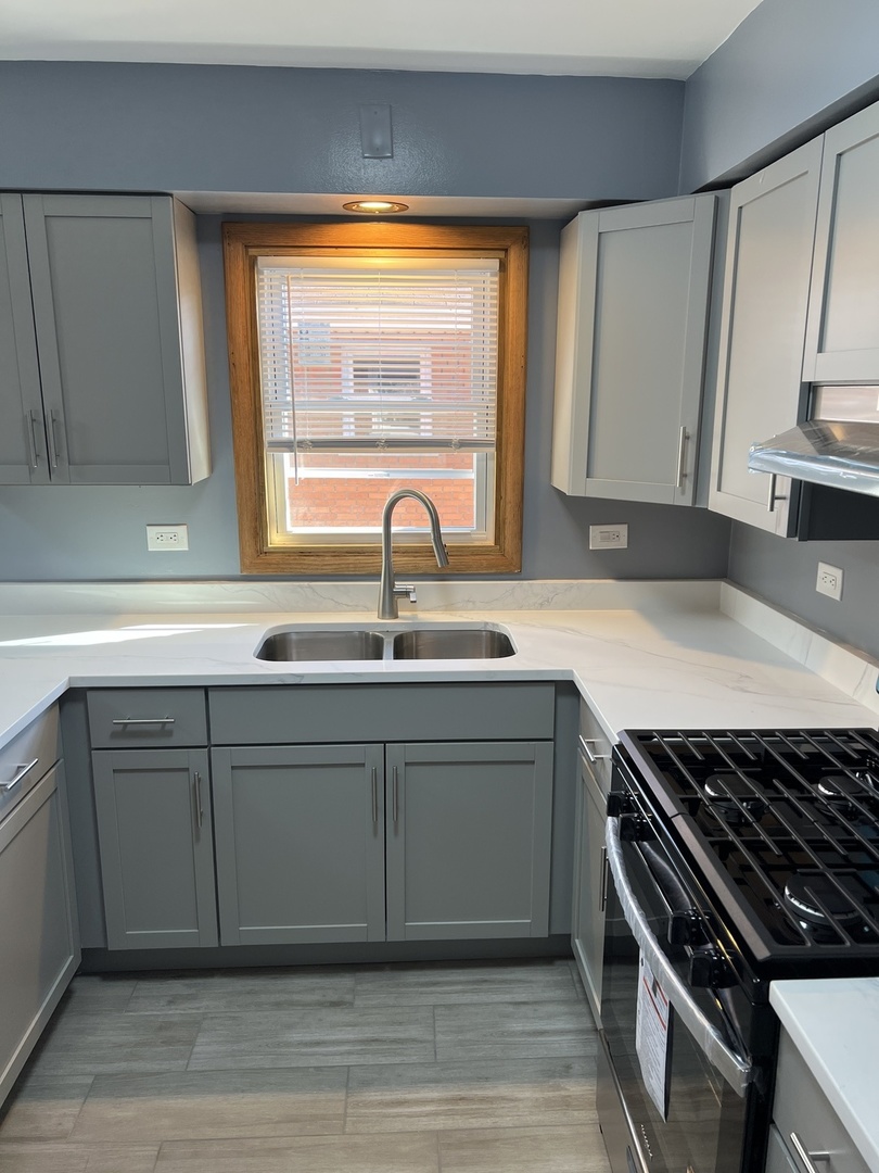 4148 West 87th Street Chicago, IL 60652 - Photo 8 of 16 a kitchen with a sink stove top oven and cabinets