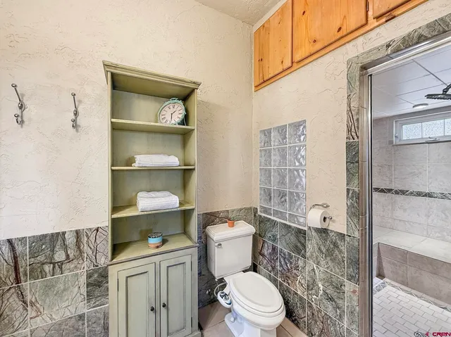 a bathroom with a toilet a sink and shower
