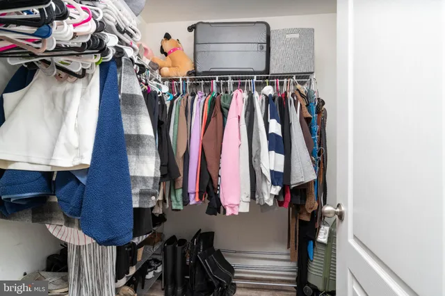 a bedroom with a bed and a closet