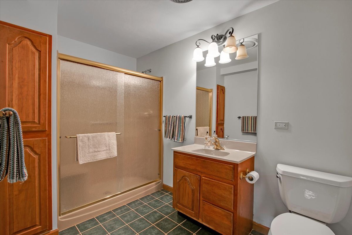 90 Briargate Road Cary, IL 60013 - Photo 30 of 42 a bathroom with a toilet a sink a mirror a shower and a mirror