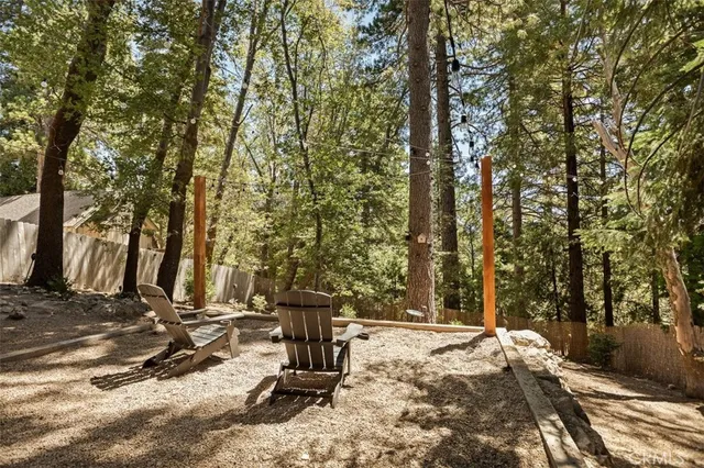 a view of a backyard with trees