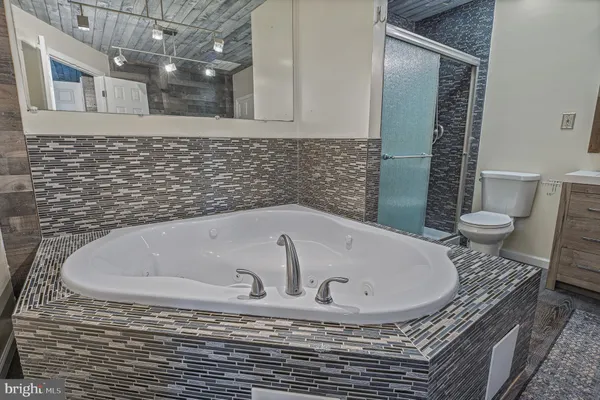 a bathroom with a toilet and a shower