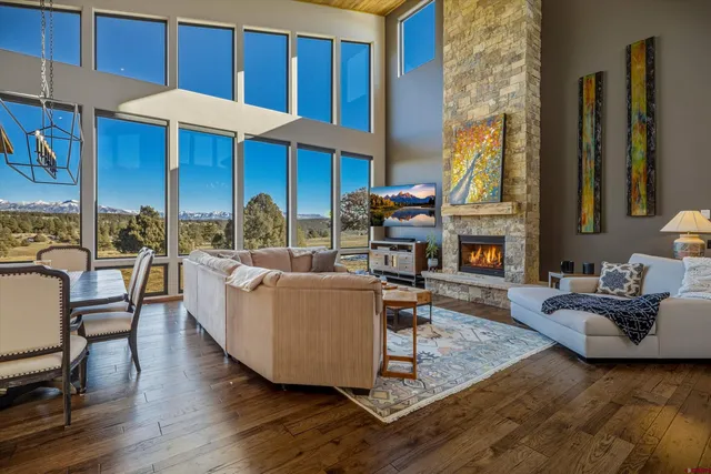 a building outdoor space with patio furniture