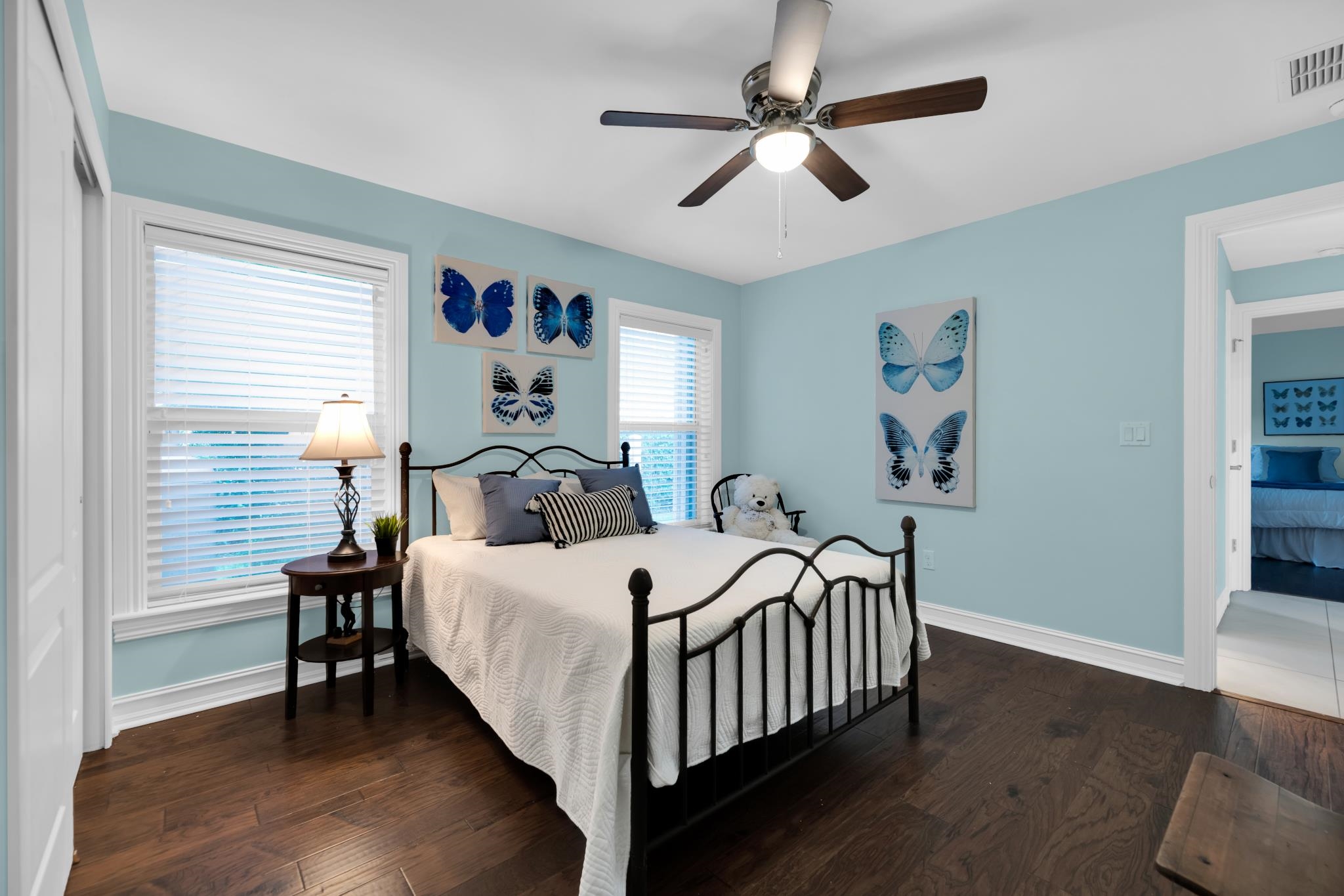 113 Needle Palm Drive St. Augustine, FL 32086 - Photo 33 of 46 a bedroom with a bed and a chandelier