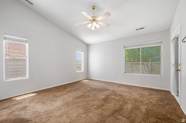 39 North Valley View Drive, Unit 51 St. George, UT 84770 - Photo 15 of 25 Room featuring vaulted ceilings and a ceiling fan with integrated lighting