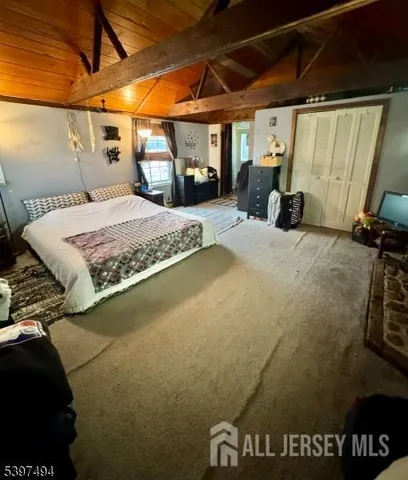 a bed room with a bed and a television