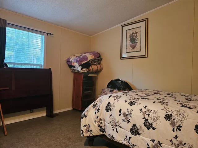 a bedroom with a bed and a baby crib