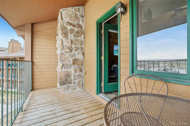 a view of a balcony with toilet