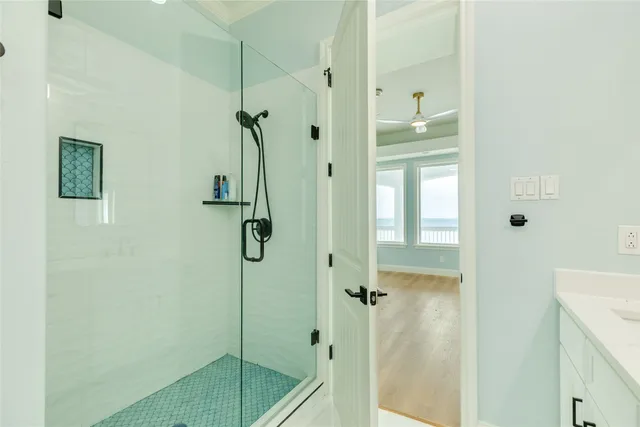 a bathroom with a shower