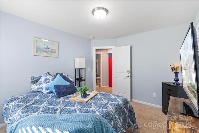 a bedroom that has a bed and a tv in it