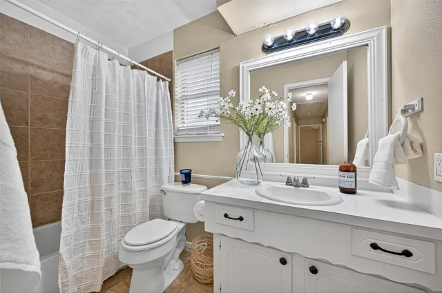 a bathroom with a sink a toilet a mirror and shower