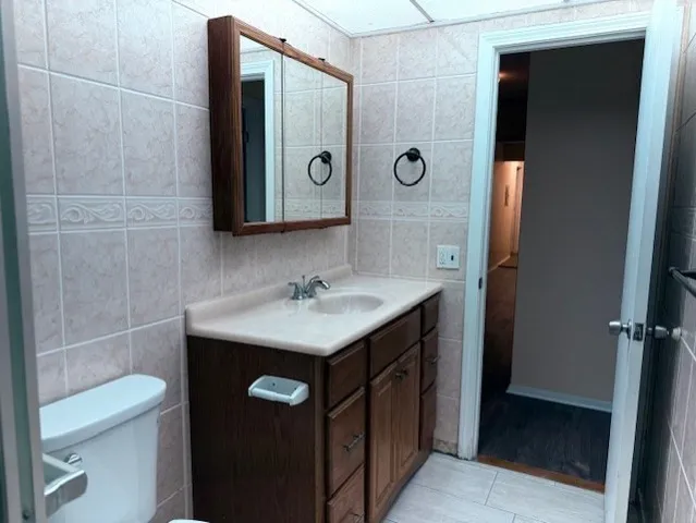 a bathroom with a sink toilet and mirror