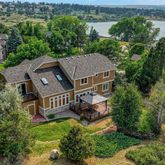 an aerial view of a house with a garden