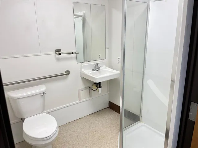 a bathroom with a sink a toilet and a mirror