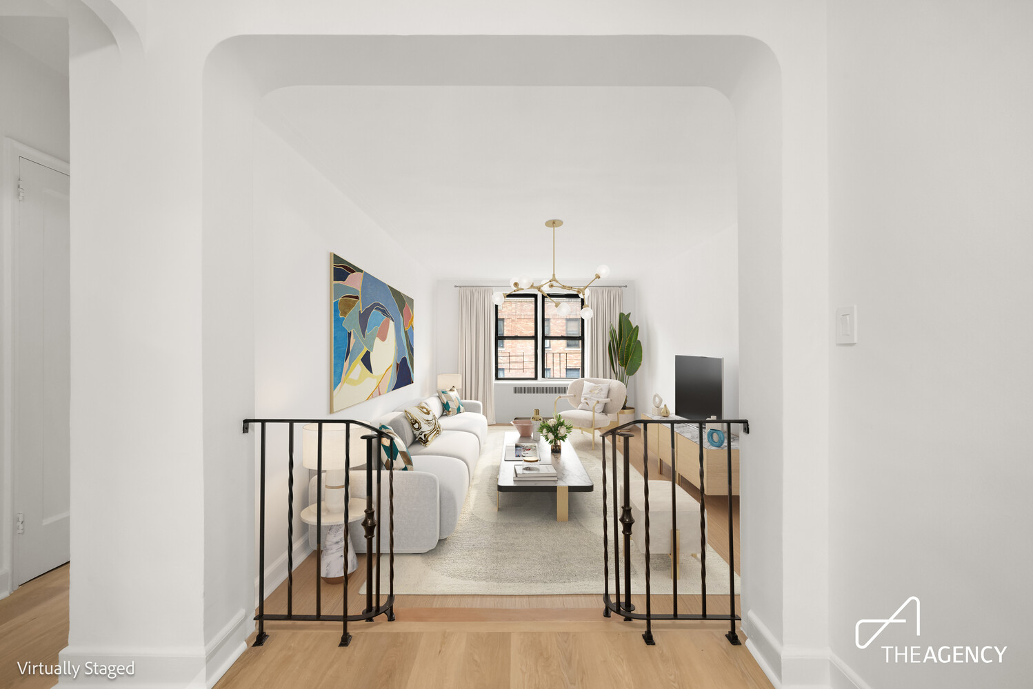 a view of a livingroom with a flat screen tv