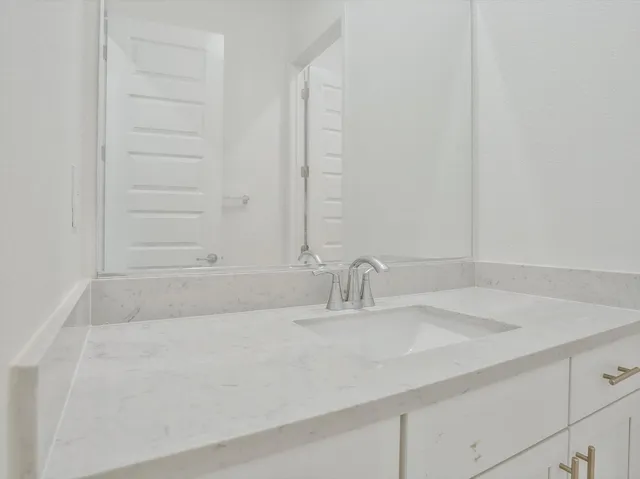 a bathroom with a sink and vanity