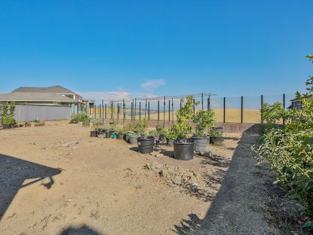 a view of a terrace with chairs and potted plants