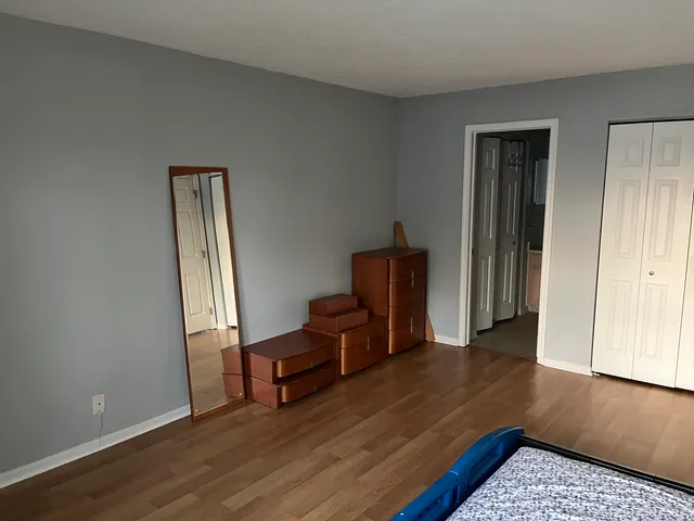 a view of a livingroom with wooden floor and chair
