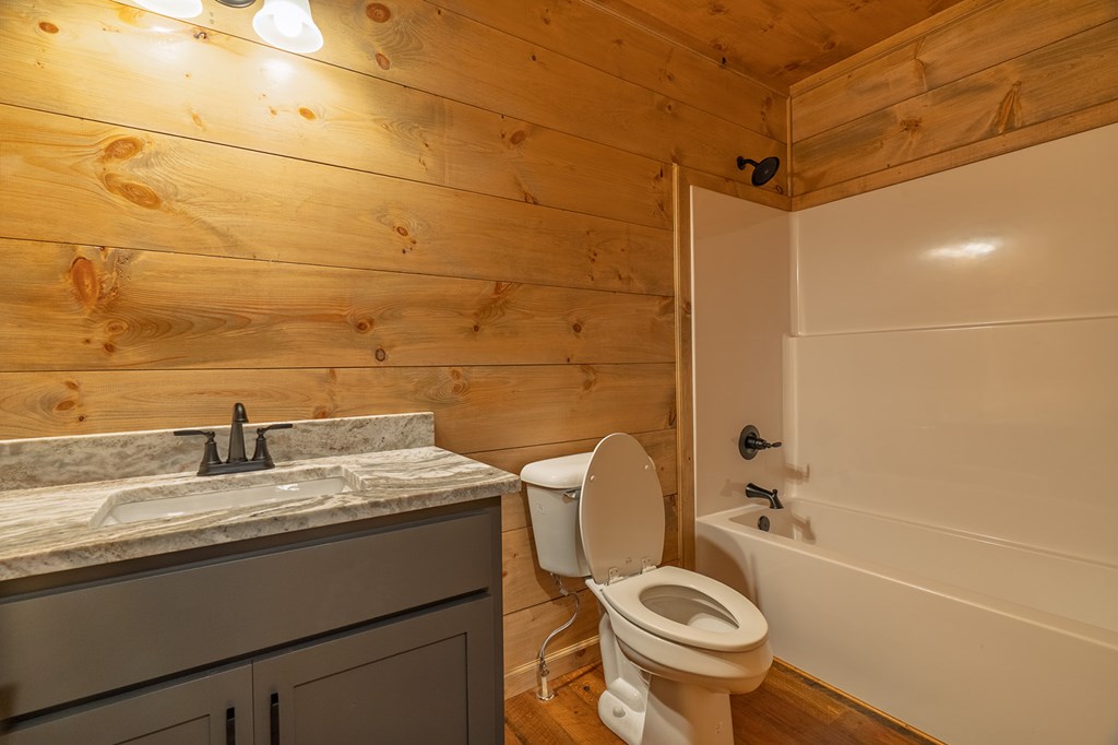 85 Moreland Trail Blue Ridge, GA 30513 - Photo 11 of 56 a bathroom with a granite countertop toilet sink and mirror