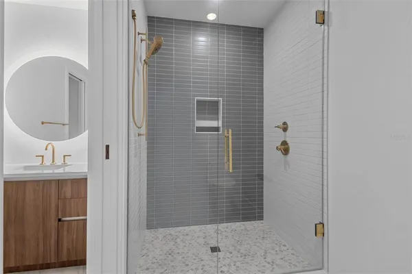 a bathroom with a shower
