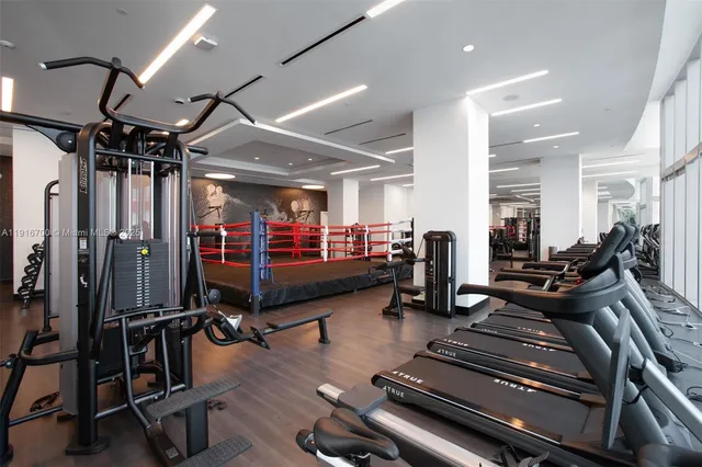 a view of a room with gym equipment
