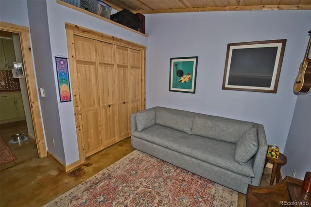 a living room with furniture and a gate