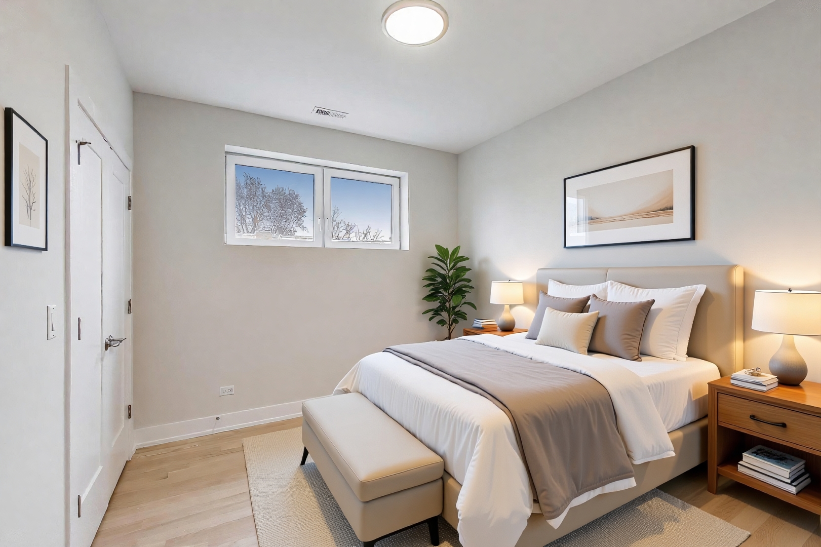 3339 North Ridgeway Avenue, Unit 2N Chicago, IL 60618 - Photo 16 of 29 a bedroom with a bed and a painting on the wall