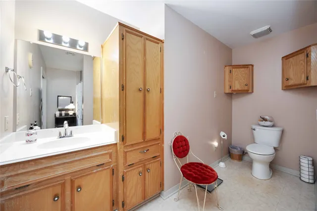 a bathroom with a toilet a sink and a mirror
