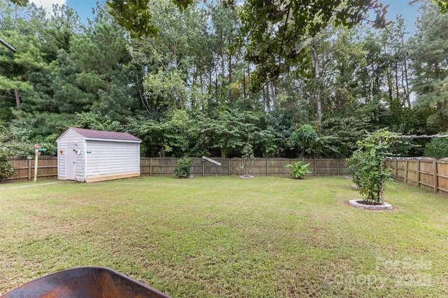 a backyard of a house with a yard and tree