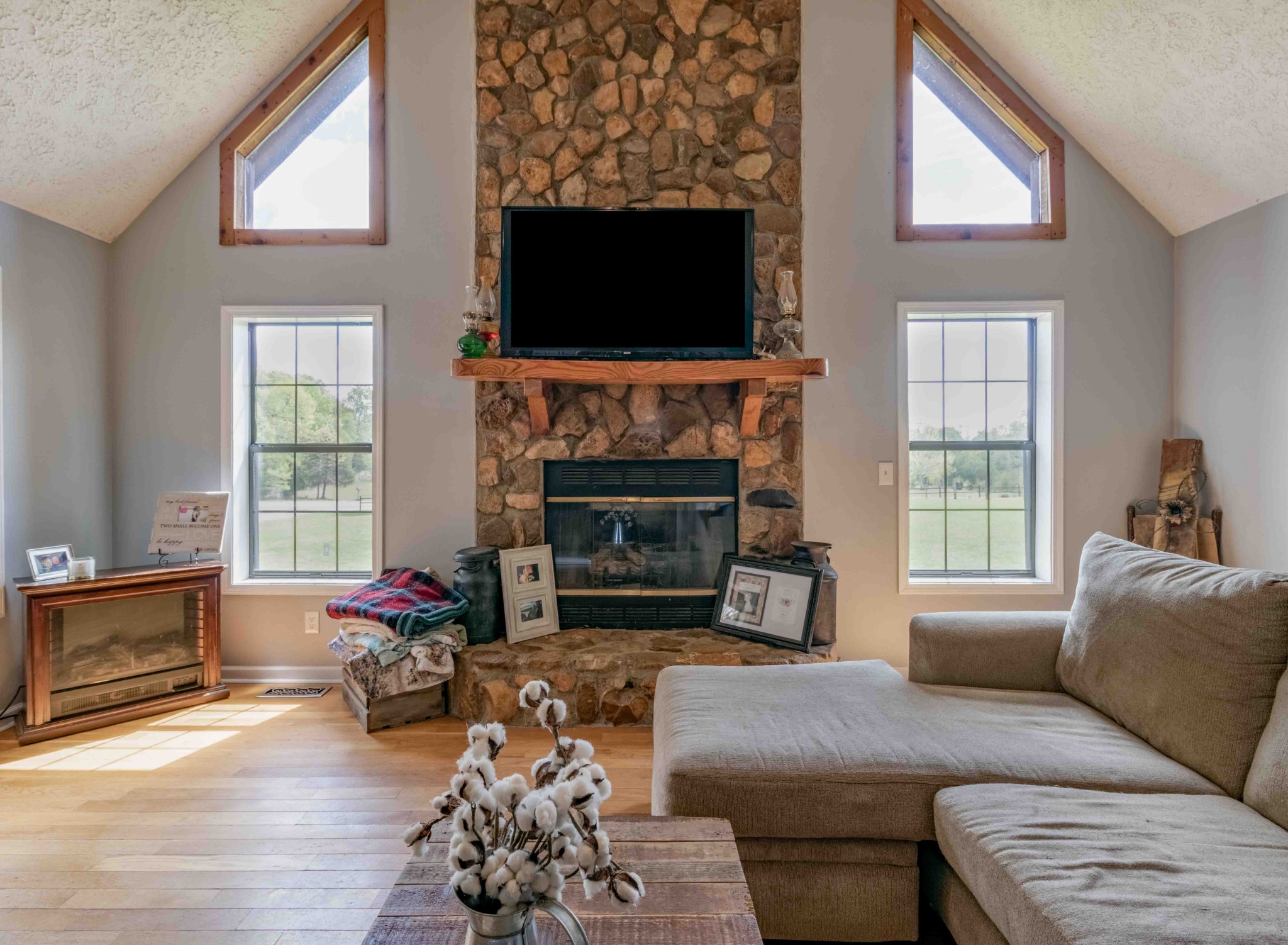 946 Hayes Ridge Road Indian Mound, TN 37079 - Photo 8 of 23 a living room with furniture a flat screen tv and a fireplace