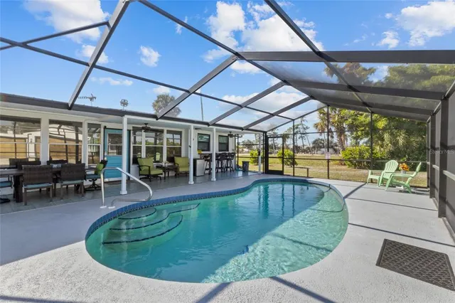 an outdoor space with seating