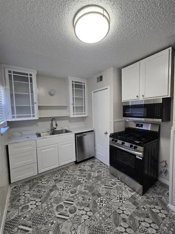 a kitchen with a stove a sink and a refrigerator