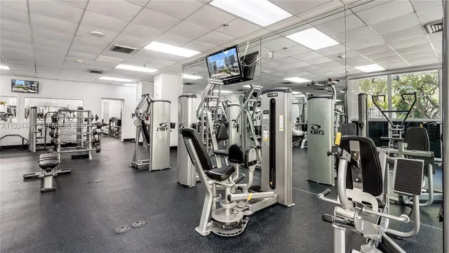 a view of a room with gym equipment
