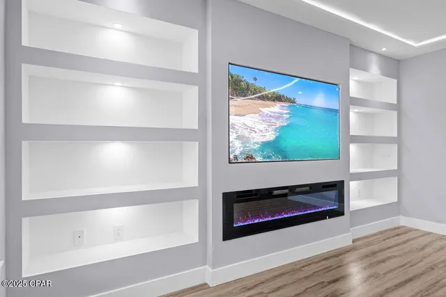 a view of a fireplace in a room