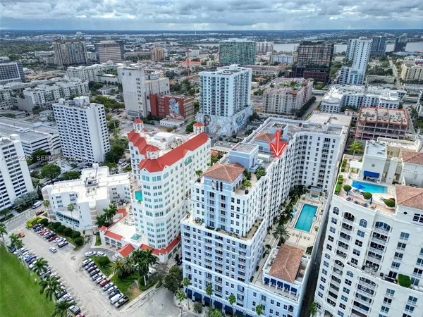 a view of a multi story buildings