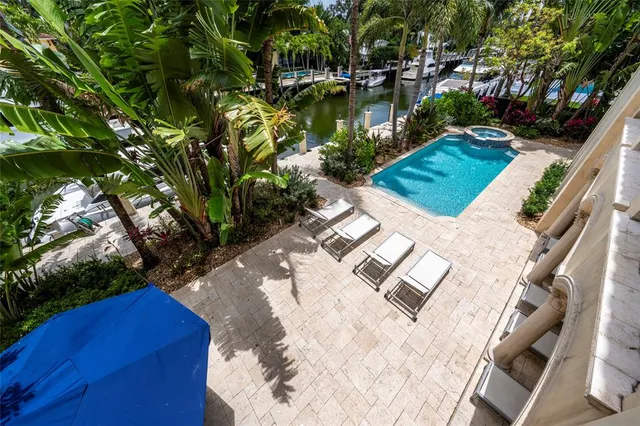 a view of a house with yard and lake view