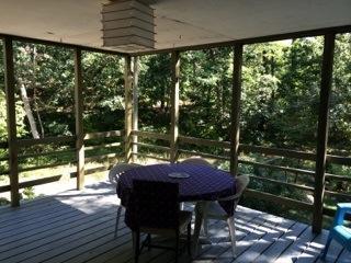 365 Chequessett Neck Road Wellfleet, MA 02667 - Photo 14 of 19 a view of a patio with a table chairs and a yard