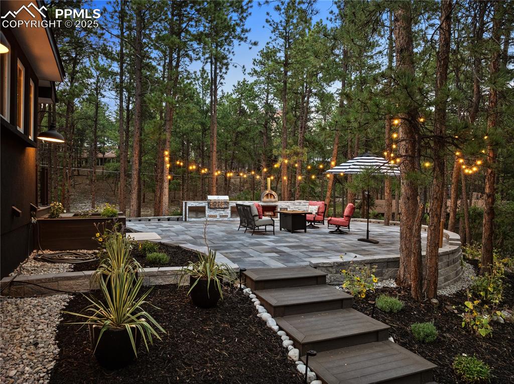 1320 Spring Valley Drive Colorado Springs, CO 80921 - Photo 6 of 46 a view of a patio with table and chairs and potted plants