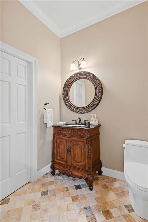 62 Cedar Trail Commerce, GA 30529 - Photo 79 of 115 a bathroom with a granite countertop toilet a sink and a mirror