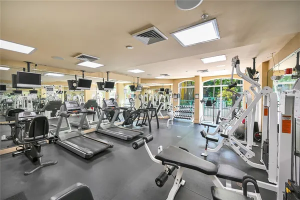 a view of a room with gym equipment
