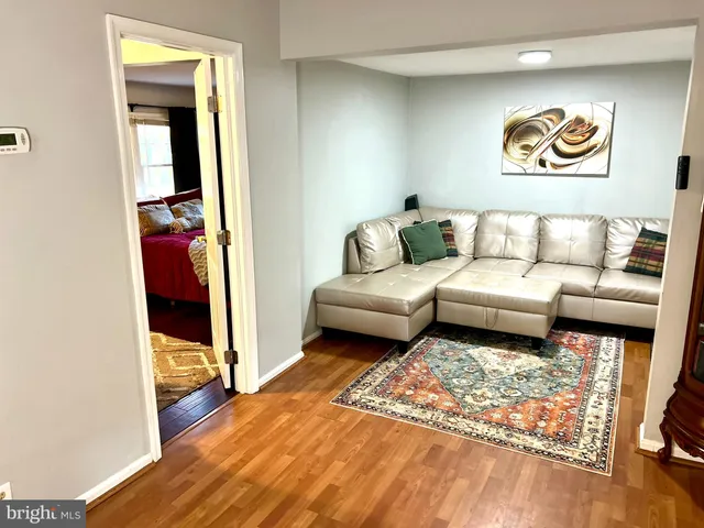 a living room with furniture and a rug