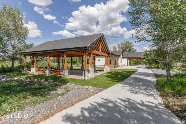 1188 South Old Trappers Loop Road Huntsville, UT 84317 - Photo 2 of 92 Expansive outdoor pavilion featuring exposed timber framing and stone-clad pillars