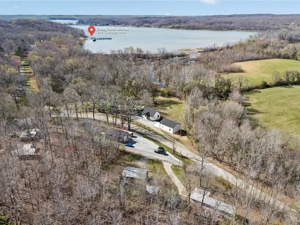 a view of a lake with mountain in the background