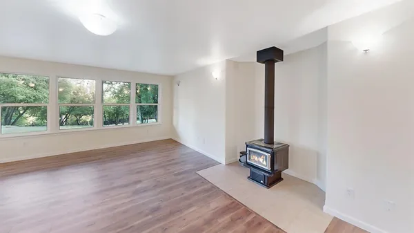 an empty room with windows